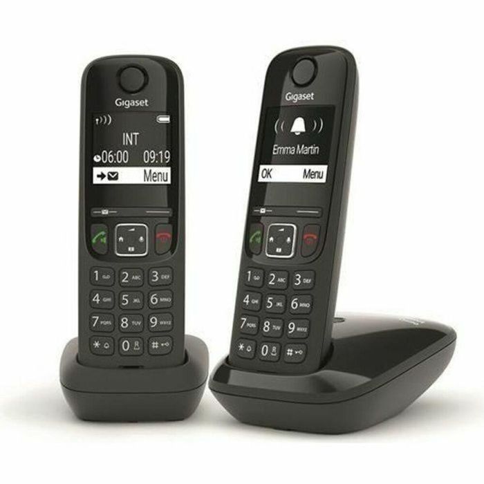 Gigaset AS690 Duo Teléfono Fijo Inalámbrico Negro, Manos Libres HSP, Pantalla Ultraleíble, Bloqueo de Llamadas, Directorio 100 Contactos