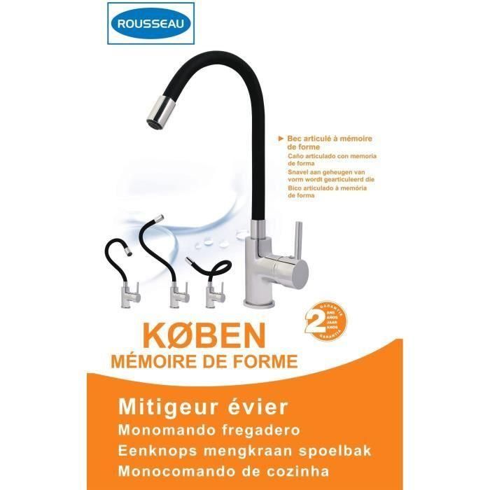 ROUSSEAU Grifo de cocina mezclador Køben - Sin ducha - Forma de memoria - Gris y negro 3 ROUSSEAU Grifo de cocina mezclador Køben - Sin ducha - Forma de memoria - Gris y negro 3