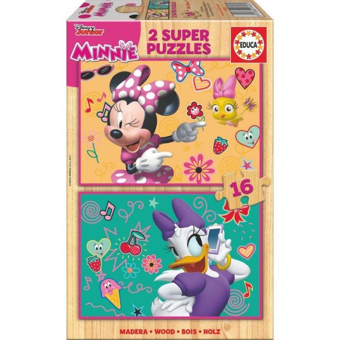 EDUCA BORRAS Puzzle Disney Minnie and The Happy Helpers de madera 2x16 piezas (26x18 cm)
