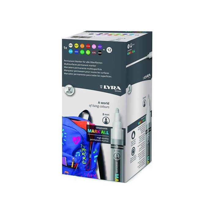 Marcador Permanente Lyra Graduate Mark All Conico 2,0 Mm. Surtido Estuche De 12