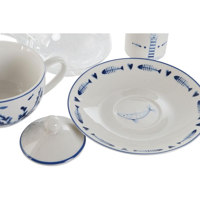 Tetera Atlantico DKD Home Decor Blanco Azul 13.5 x 14 x 16.5 cm Set de 3 2 Tetera Atlantico DKD Home Decor Blanco Azul 13.5 x 14 x 16.5 cm Set de 3 2