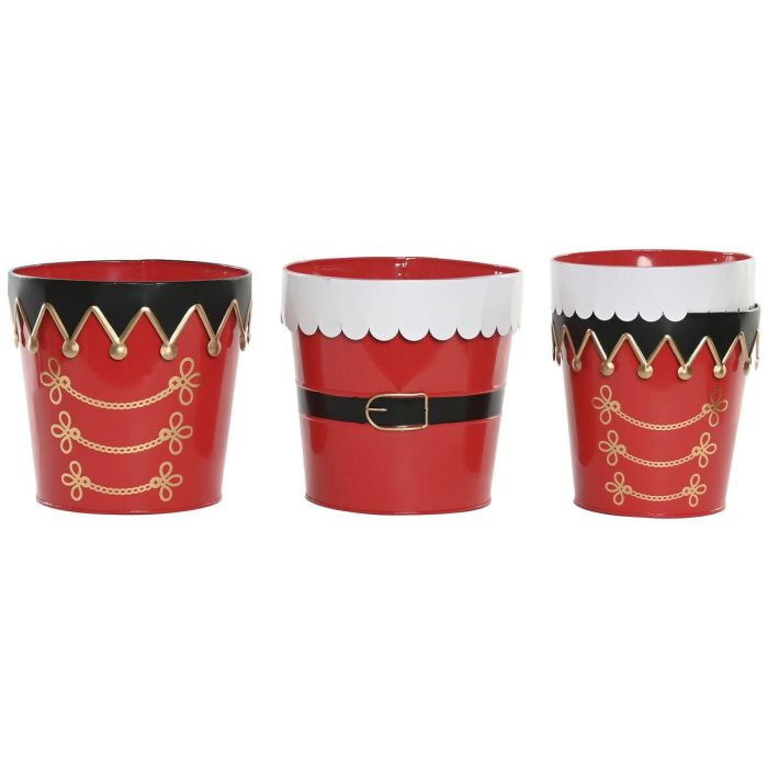 DKD Home Decor Caja de Navidad Decorativa Tradicional de Metal Rojo y Blanco 21x21x20 cm, Set de 2 Piezas para Regalo