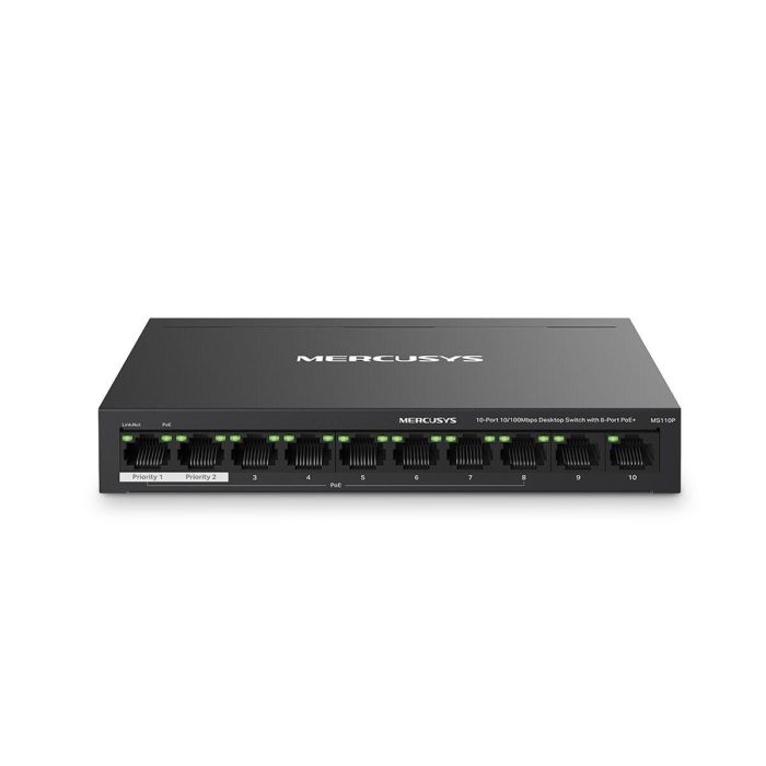 Mercusys MS110P Switch Gestionado Fast Ethernet 10/100 Mbps 10 Puertos RJ45 PoE con Full Duplex, Montaje en Pared, Color Negro 0 Mercusys MS110P Switch Gestionado Fast Ethernet 10/100 Mbps 10 Puertos RJ45 PoE con Full Duplex, Montaje en Pared, Color Negro 0