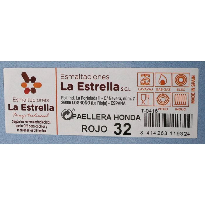 Paellera honda bordonada 32 cm rojo - La Estrella (4 Unidades) 1 Paellera honda bordonada 32 cm rojo - La Estrella (4 Unidades) 1