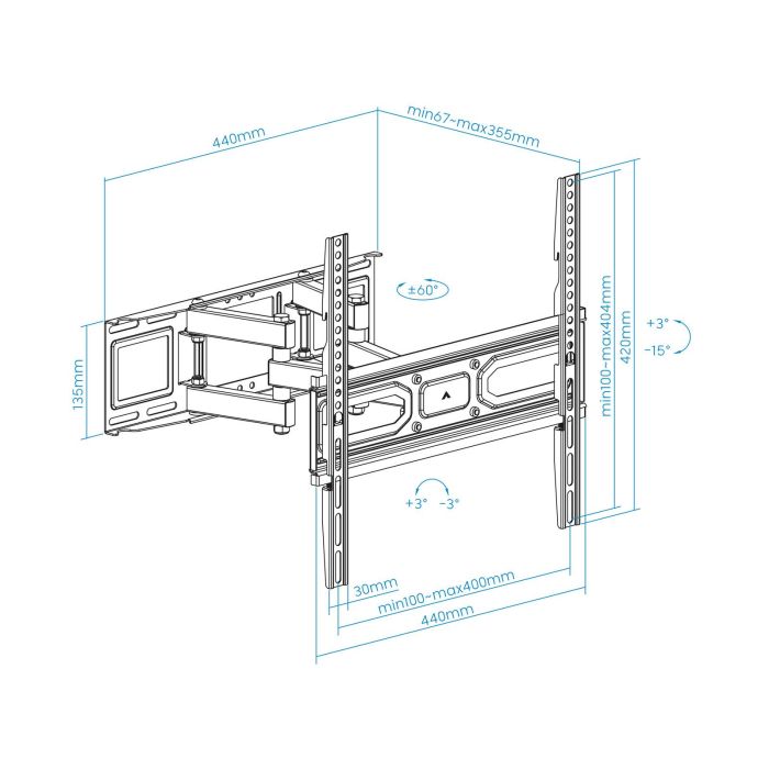 Tooq Soporte de Pared Articulado para Pantallas TV 32-70 Pulgadas, Compatible VESA hasta 400x400, Inclinable/Giratorio, 40kg, Negro, Curvas 1 Tooq Soporte de Pared Articulado para Pantallas TV 32-70 Pulgadas, Compatible VESA hasta 400x400, Inclinable/Giratorio, 40kg, Negro, Curvas 1