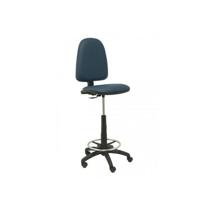 Taburete Piqueras Y Crespo Ayna Ergonomico Mecanismo De Contacto Permanente Regulable En Altura Y Aro Reposapies Asiento Y Respaldo Tapizados Similpiel Azul Marino