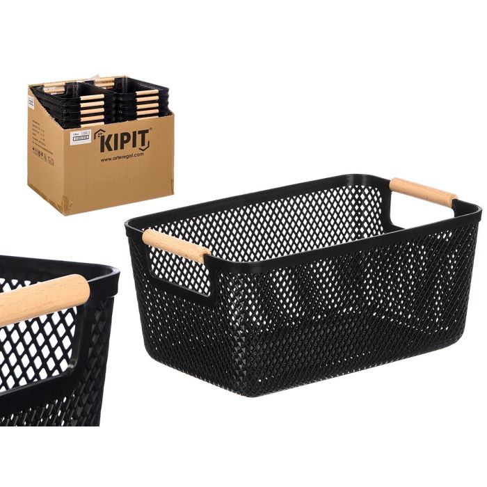 Cesta Plastico Asa Bambu Negra 36X22Cm Kipit (Set de 24) 0 Cesta Plastico Asa Bambu Negra 36X22Cm Kipit (Set de 24) 0
