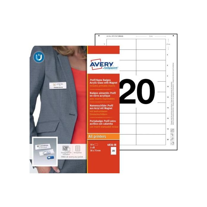 Avery 4836-M Caja 10 Portanombres Profil Badge con Imán - 27 x 75 mm 2