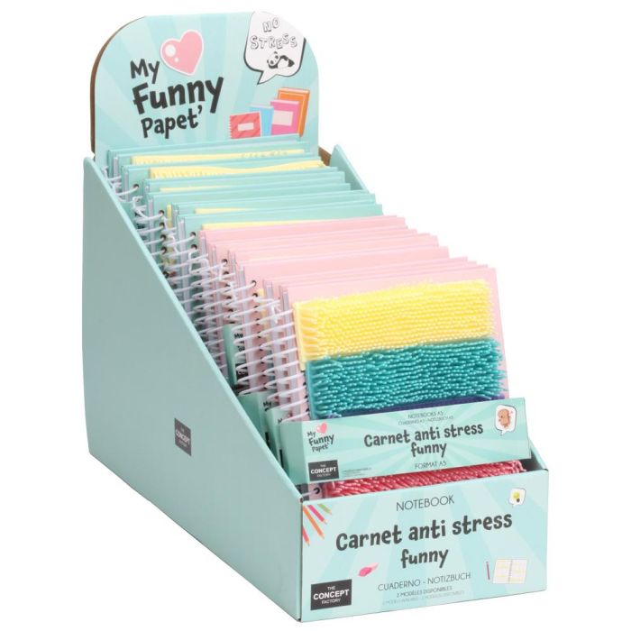 The Concept Factory Libreta Anti Stress Kawaii Cuaderno con Espiral y Tiras de Silicona de Colores Modelos Surtidos Panda o Gato 3