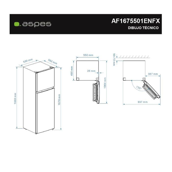 Frigorífico combinado Aspes AF1675501ENFX 2 Frigorífico combinado Aspes AF1675501ENFX 2