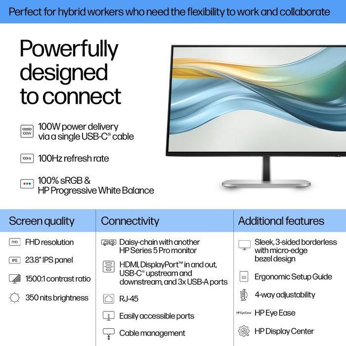 HP Monitor 524pu Pro G5 / 23,8" / FHD / HDMI-DisplayPort-USB(A)-USB(C) / Regulable Altura 6