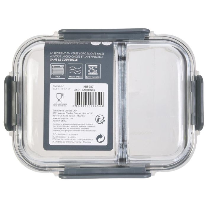 Cook Concept Hermético con 2 Compartimentos de Vidrio Borosilicado y Tapa de Plástico y Silicona 21x16 cm 1
