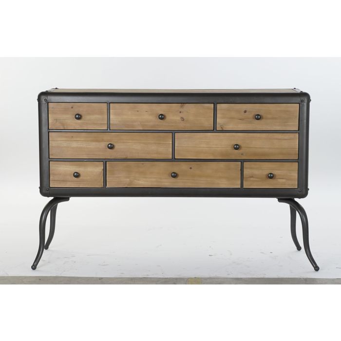 DKD Home Decor Cajonera Vintage de Madera Abeto y Metal, 8 Cajones, Natural y Negro, 129x42x79 cm Desmontable 5 DKD Home Decor Cajonera Vintage de Madera Abeto y Metal, 8 Cajones, Natural y Negro, 129x42x79 cm Desmontable 5
