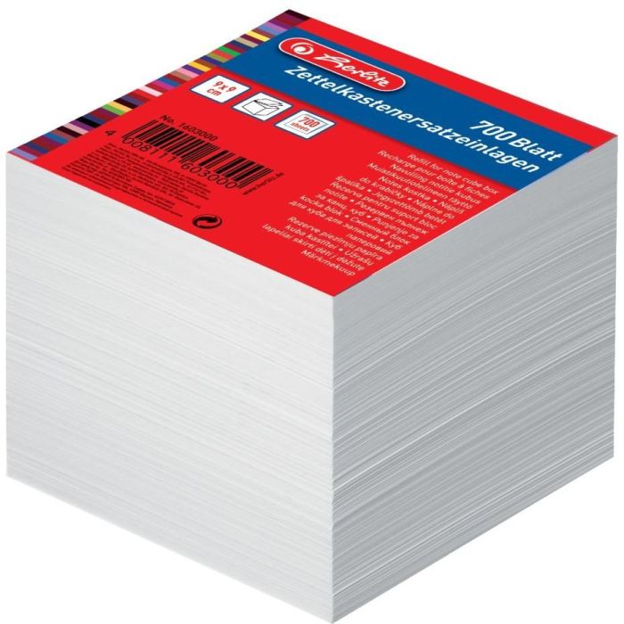 Herlitz 1603000 Recambio de papel cuadrado para Zettelkasten, blanco, 9x9 cm, 700 hojas