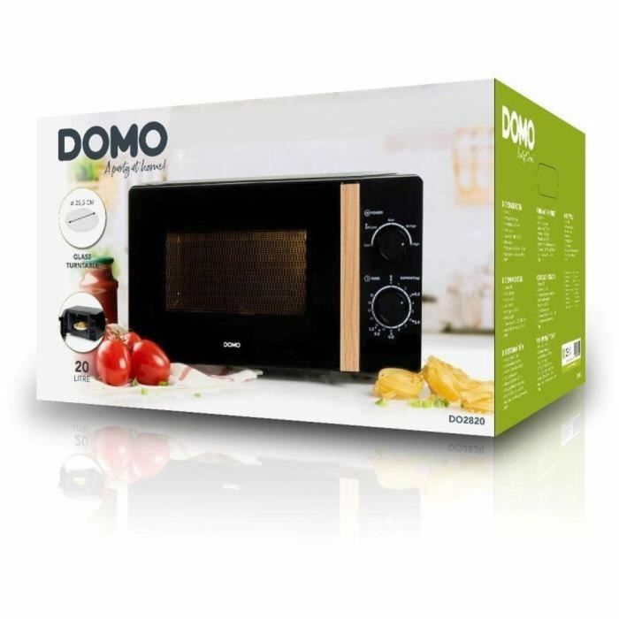 Domo DO2820 Horno microondas 20L 700W, temporizador 35 min, función descongelación, acabado madera negra, 44x35.8x25.8 cm 1 Domo DO2820 Horno microondas 20L 700W, temporizador 35 min, función descongelación, acabado madera negra, 44x35.8x25.8 cm 1