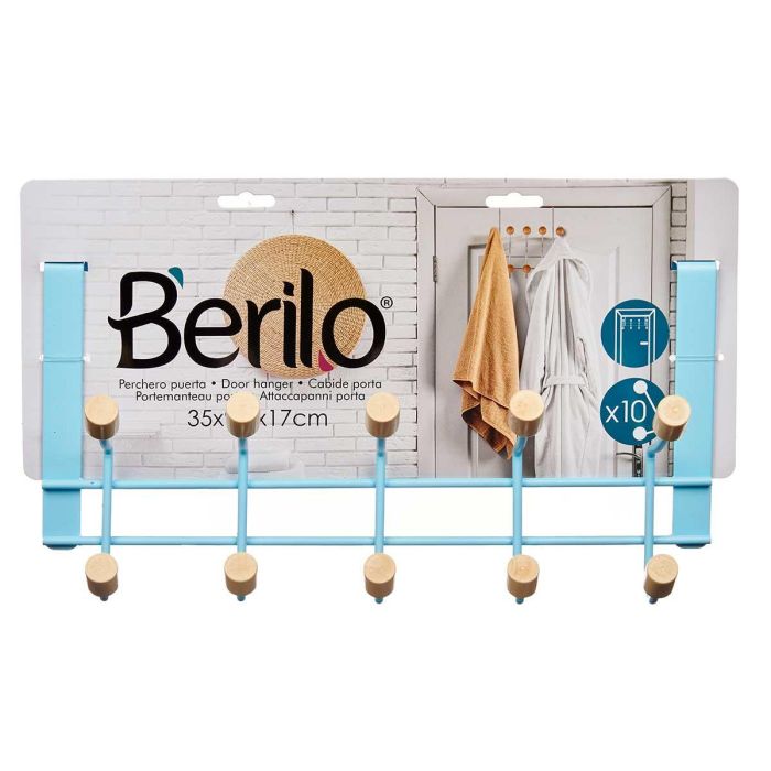 Percha Metal 10 Ganchos Madera Azul Berilo 35X17CM (6 Unidades) 1 Percha Metal 10 Ganchos Madera Azul Berilo 35X17CM (6 Unidades) 1