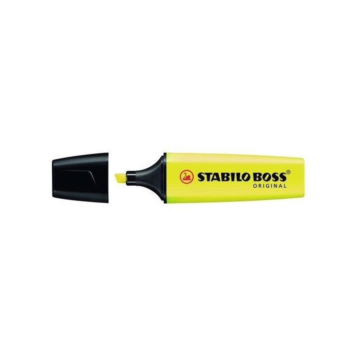 Stabilo Marcador Fluorescente Boss Original Amarillo - Tecnología Antisecado, 9 Colores Fluorescentes, Recargable