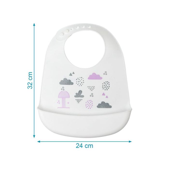 KioKids Babero Silicona Blanco Impermeable con Bolsillo Recogemigas Ajustable +4 Meses 2