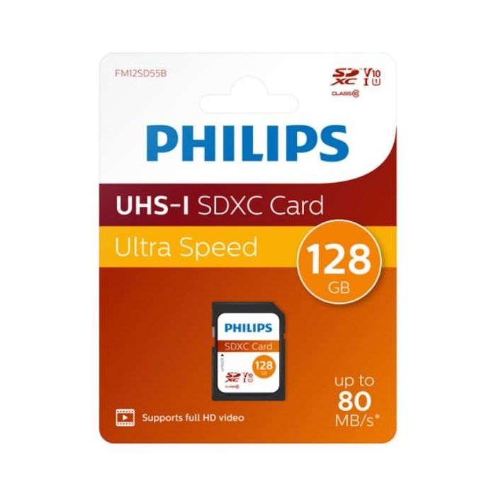 Philips FM12SD55B/00 Tarjeta MicroSDXC 128GB Clase 10 UHS-I U1 Velocidad 80 MB/s 1