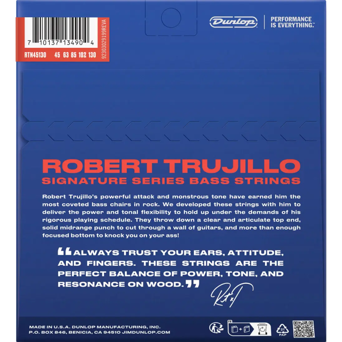 Dunlop Juego Bajo Eléctrico Robert Trujillo Signature Nickel 5 St. 45-130 1