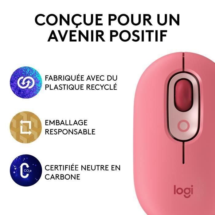 Ratón inalámbrico Logitech POP Mouse con emojis personalizables, Bluetooth, USB, multidispositivo - Rosa 4