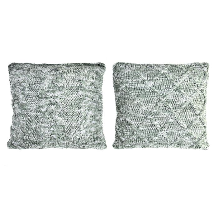 DKD Home Decor Cojín Alpino Verde 45x45 cm y 10 cm de alto Pack de 4 Unidades Algodón Poliéster Cremallera Oculta