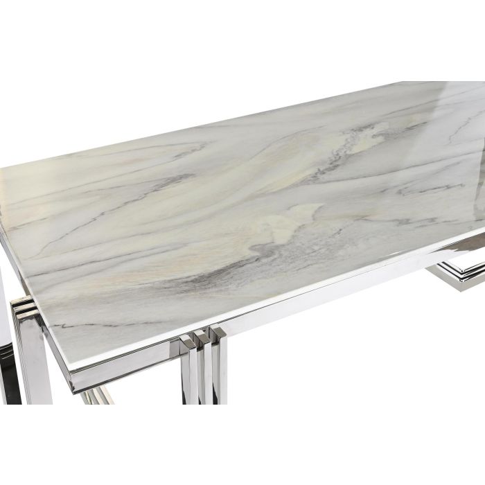 DKD Home Decor Mesa Comedor Moderna Plateado Blanco, Fabricada en Acero y Cristal, 180 cm Ancho, 90 cm Largo, 76 cm Alto 1