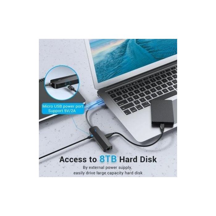 Vention CHPBB Docking Station USB 2.0 con 3 Puertos USB-A, 1xMicro USB PD, 1xRJ45 Ethernet 10/100Mbps Negro 1