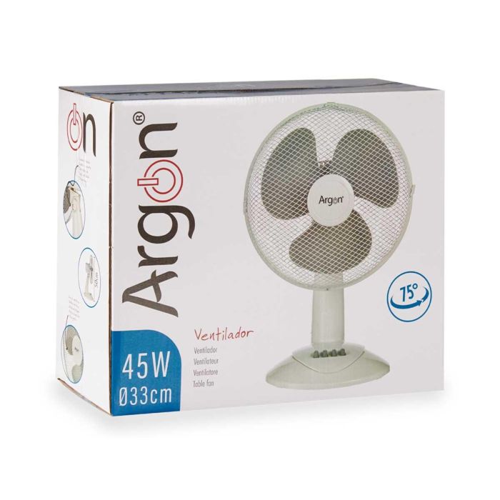 Ventilador de Mesa Argon 45W, 27x51x33.5 cm, Blanco, 3 Velocidades, Giro 75° 2 Ventilador de Mesa Argon 45W, 27x51x33.5 cm, Blanco, 3 Velocidades, Giro 75° 2