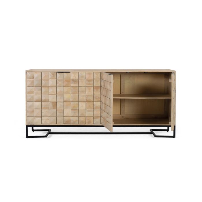 Giner y Colomer Aparador Tallado a Mano en Madera de Mango 180 cm con Puertas Negras y Base de Hierro Dorado 2 Giner y Colomer Aparador Tallado a Mano en Madera de Mango 180 cm con Puertas Negras y Base de Hierro Dorado 2