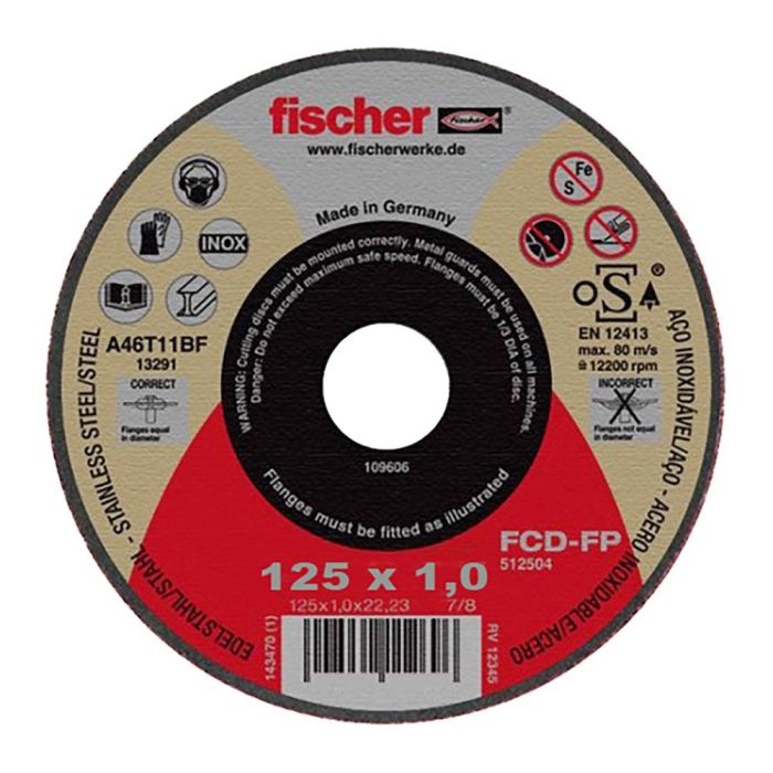 Fischer Disco corte FCD-FP para metales plus Acero inoxidable ø125 x 1,0 x 22,23 mm