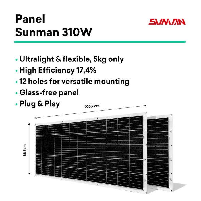 TORNASOL Kit solar autoinstalable 600W,x2 paneles solares monocristalinos ultraligero IP68 4