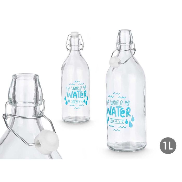 Vivalto Botella Water 1000 ml de Vidrio y Plástico Transparente - 9x28x9 cm (18 Unidades)