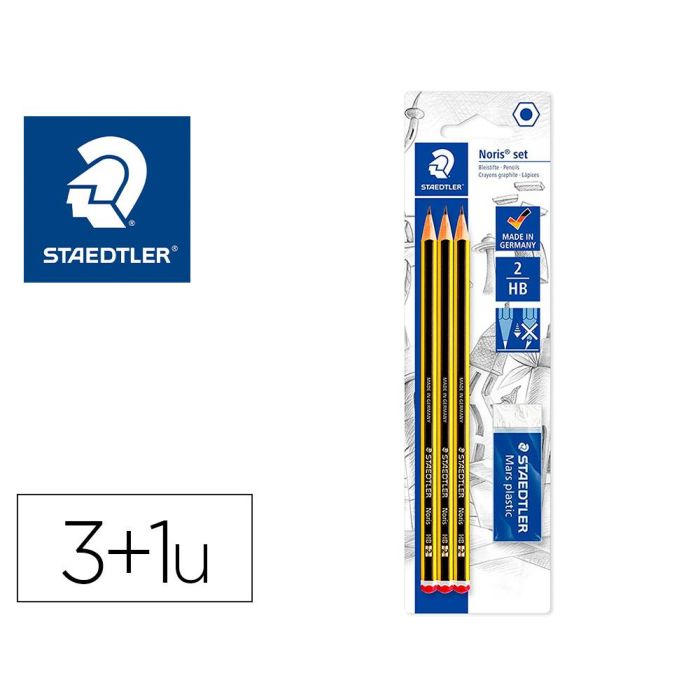 Lapices De Grafito Staedtler Noris N.2 Hb Blister De 3 Unidades + 1 groma De Borrar Mars Plastic