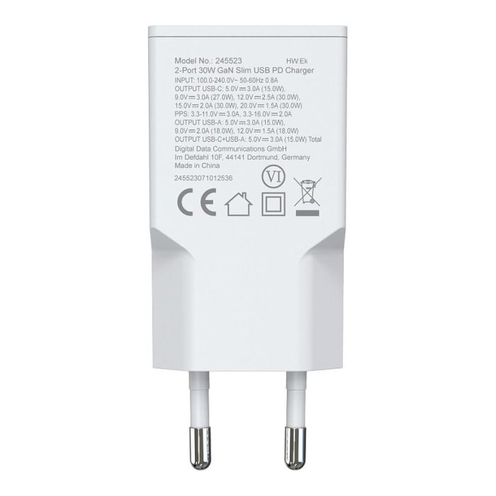 EQUIP Cargador GaN Slim 30W (245523) - 2 Puertos USB-C PD3.0 + USB-A QC3.0, Compacto Blanco, 100-240V, Protecciones Integradas 1