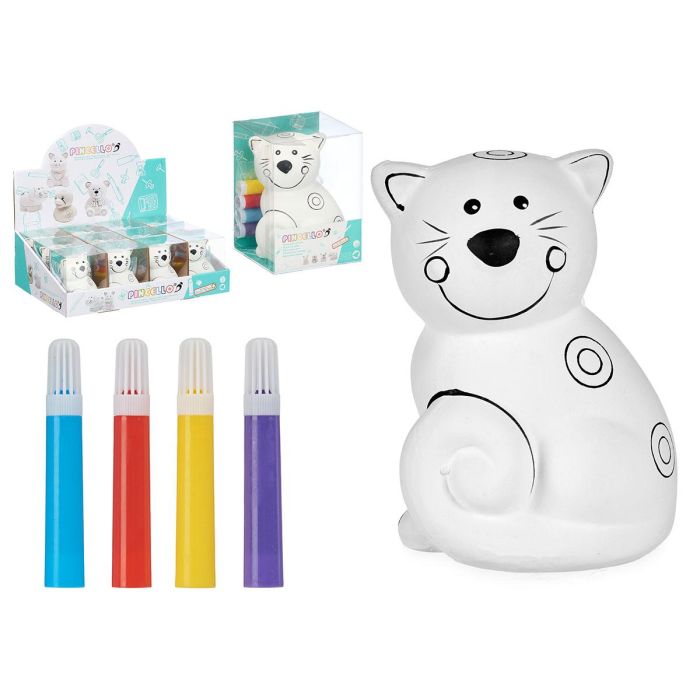 Pincello Hucha de Cerámica con Forma de Gato, Incluye 4 Rotuladores (Amarillo, Azul, Rojo, Morado) - 9 x 11.8 x 8.5 cm (Set de 24) Pincello Hucha de Cerámica con Forma de Gato, Incluye 4 Rotuladores (Amarillo, Azul, Rojo, Morado) - 9 x 11.8 x 8.5 cm (Set de 24)