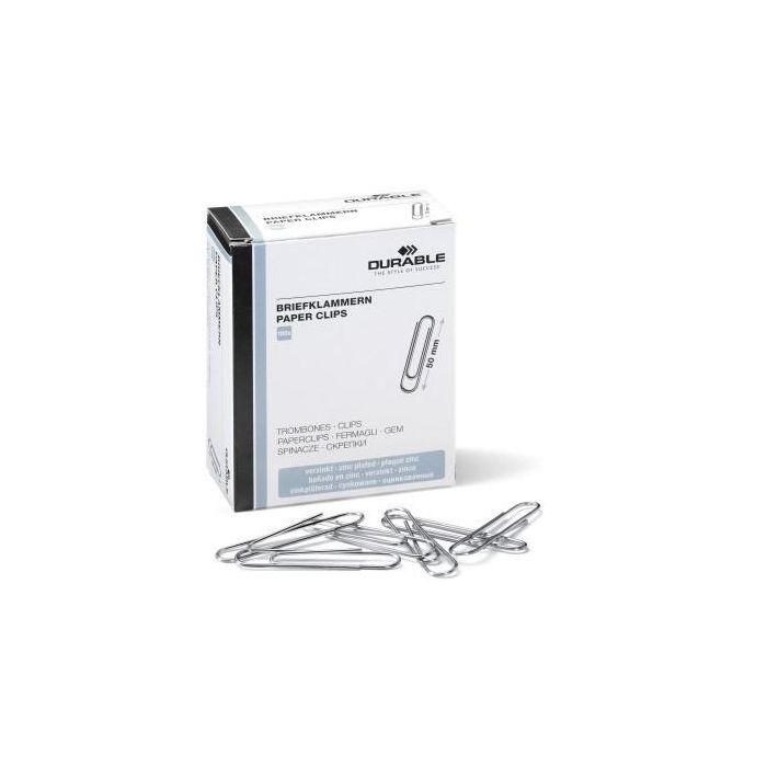 DURABLE 122425 – Sujetapapeles 50mm, Metálicos Galvanizados, Tipo Briefklammern, Paquete de 100 Unidades