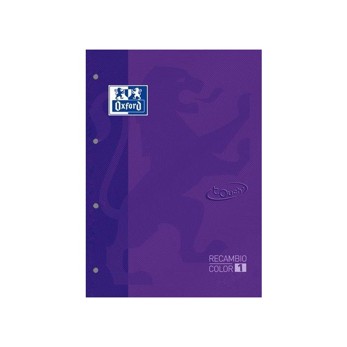 Recambio Oxford School Color 1 Touch Encolado A4+ 80H 90Gr 4 Taladros Cuadric.5X5 Lila (1 Color De Recuadro) 5 unidades