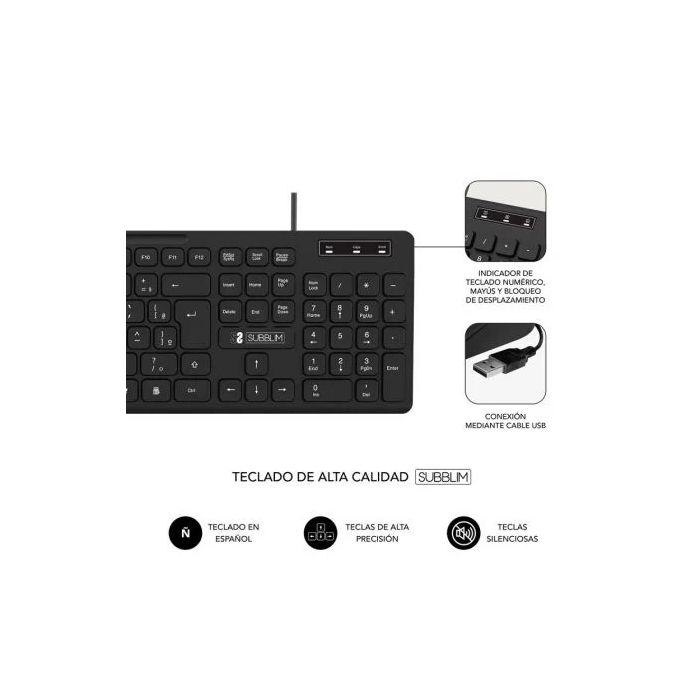 SUBBLIM Combo Business Slim Silencioso con cable USB Negro 2