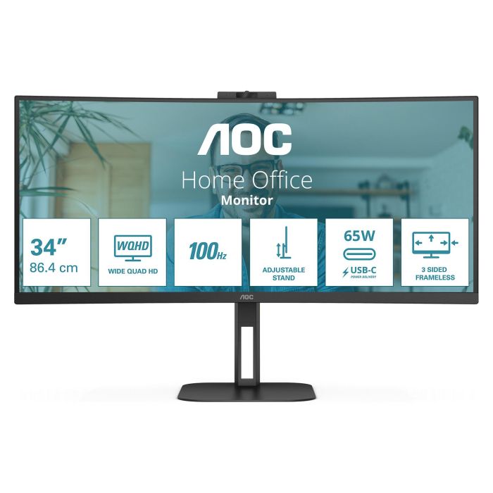 AOC Monitor CU34V5C/BK 34" WQHD 21:9 Curvo 100Hz VA USB-C HDMI DP 4ms Negro 6