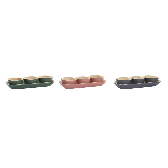 DKD Home Decor Bol Balines de Bambú Set de 4 piezas Colores Surtidos (Verde, Rosa, Gris Oscuro) 12.7x3.5x32 cm Colección Vermos
