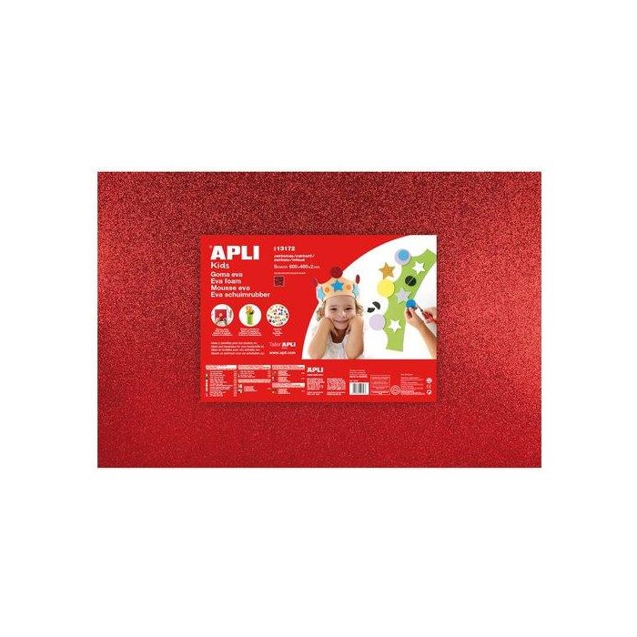 Goma Eva Apli Hoja 40X60 Cm Purpurina Rojo Paquete De 3