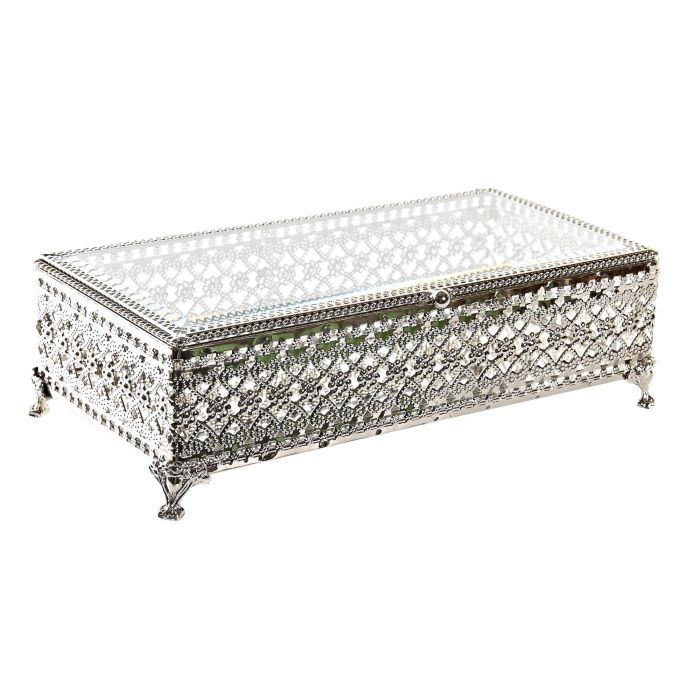 DKD Home Decor Joyero Tradicional Plateado Metal y Cristal 25.5 x 12.5 x 7.5 cm 2