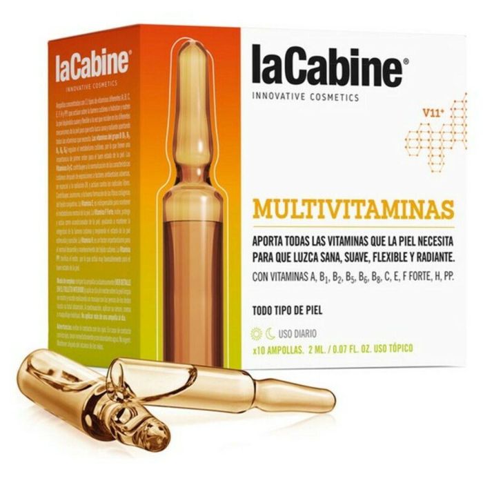 La Cabine Ampollas Multi Vitaminas Antiedad y Antiarrugas para Piel Apagada Cansada, Hidratación y Nutrición con 11 Vitaminas, 10 x 2 ml