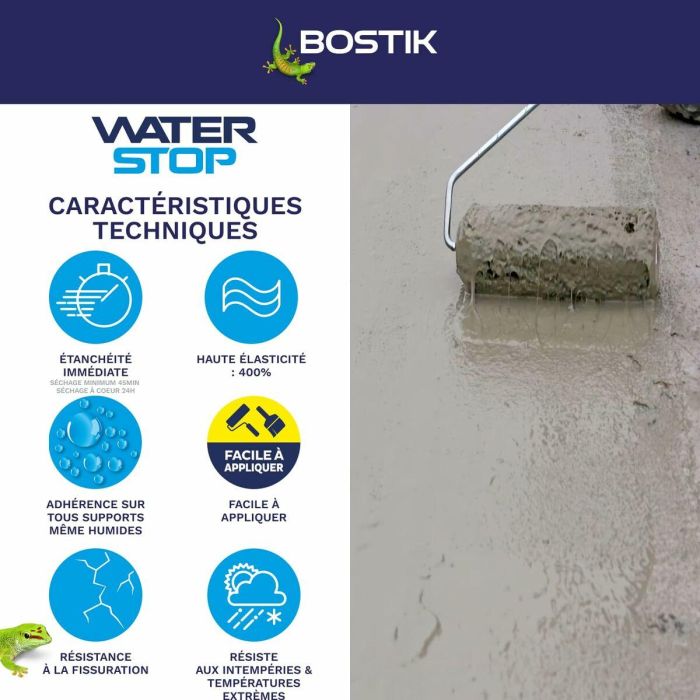 Bostik BOS3549212466909 Membrana Impermeabilizante Waterstop para Reparación de Fugas, Cubo 14 kg, Gris 6