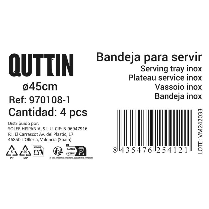 Bandeja para servir Quttin 45 cm (8 Unidades) 1