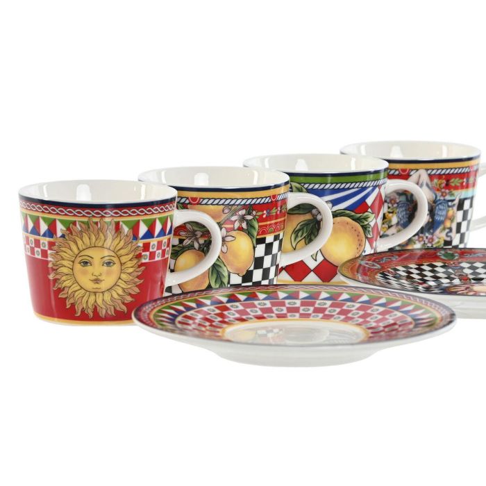 Taza Set Plato Moderno DKD Home Decor Rojo Amarillo 12.5 x 1.5 x 12.5 cm (4 Unidades) 2