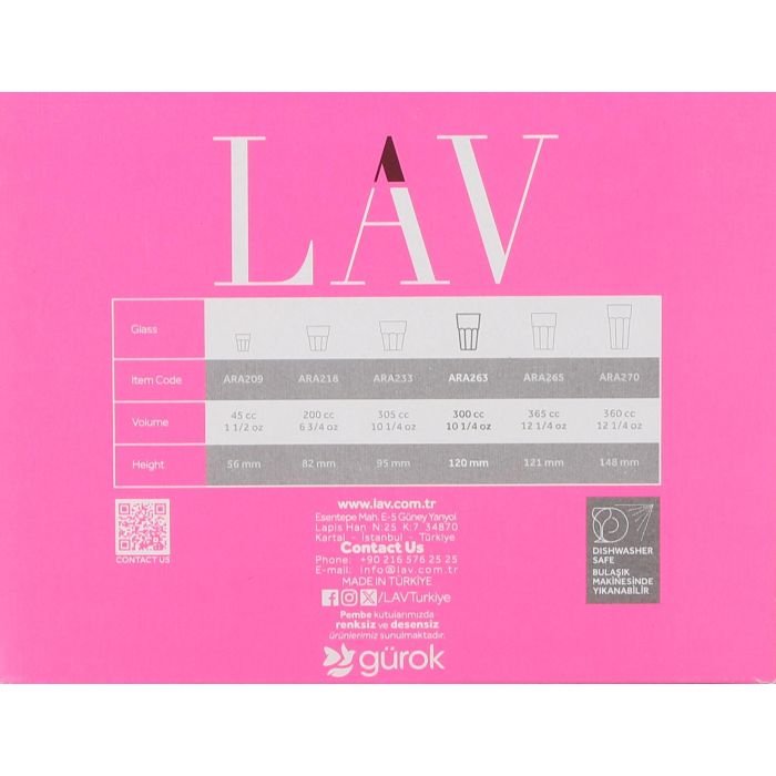 Lav Set 6 Vasos Alto 300cc Aras 7.7x7.7x12 cm (8 Cajas)