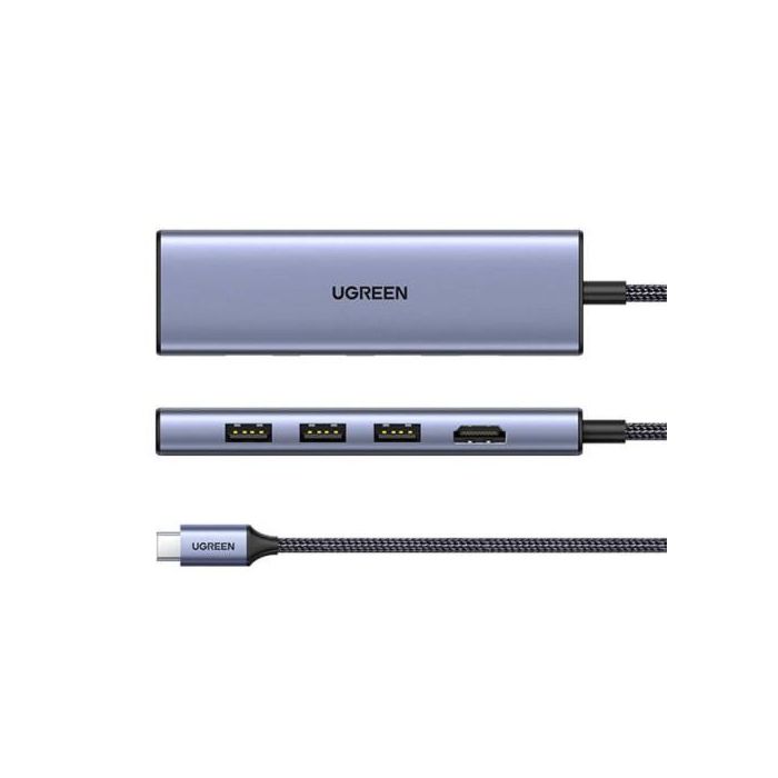 Ugreen CM511 20956A Hub USB-C 6 en 1 Plata - HDMI 4K, 3x USB 3.0, Lector SD/TF - Datos 5Gb/s