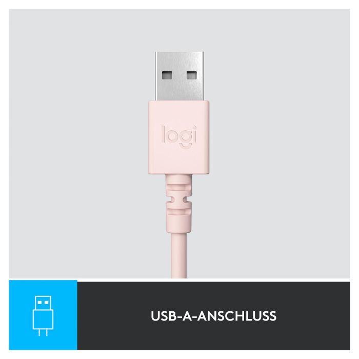 Logitech H390 Auriculares con Micrófono con Cancelación de Ruido, USB-A, Supraaurales, Diadema, Color Rosa